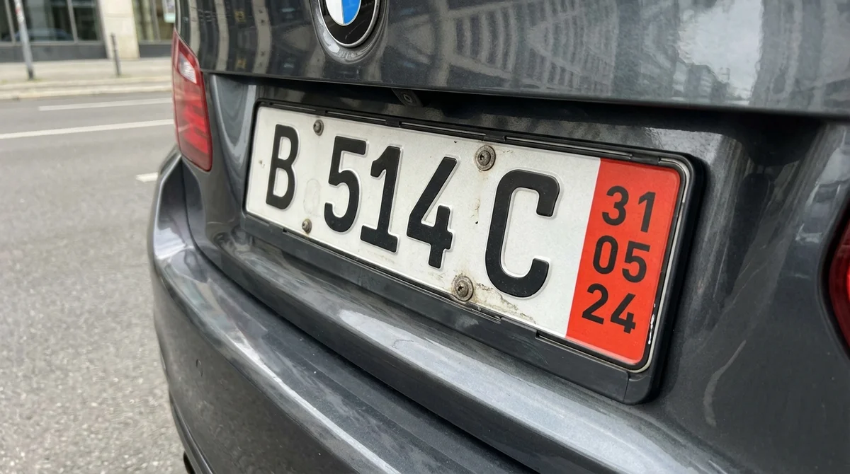 Ausfuhrkennzeichen mit rotem Ablaufstreifen am Fahrzeug